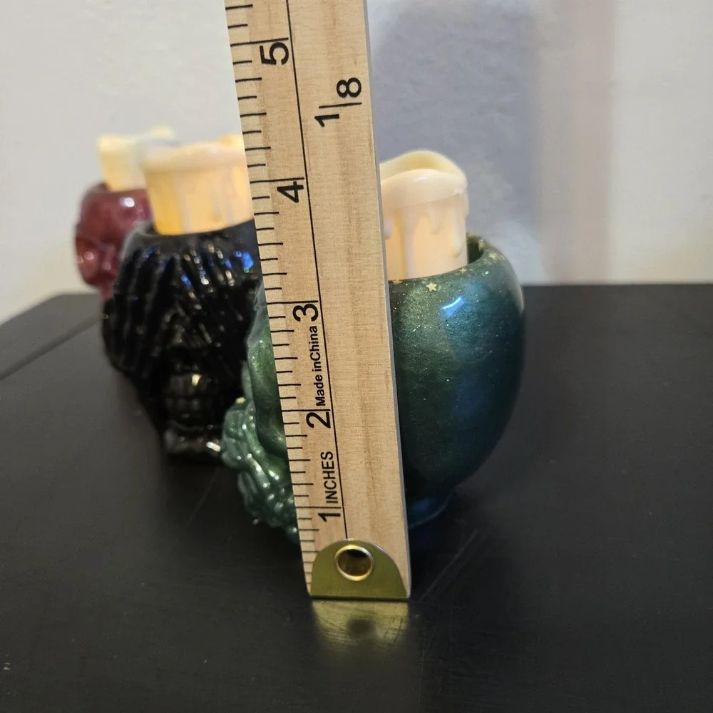 Handmade Resin Skull Candle Holder Vase‎ Set Of 3 Black Green Red Goth Garden